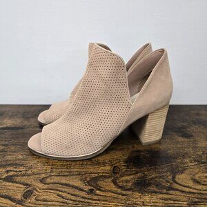 Cole Haan Shiloh Bootie Size 8B Suede Perforated Cut Out Open Toe Sesame Tan